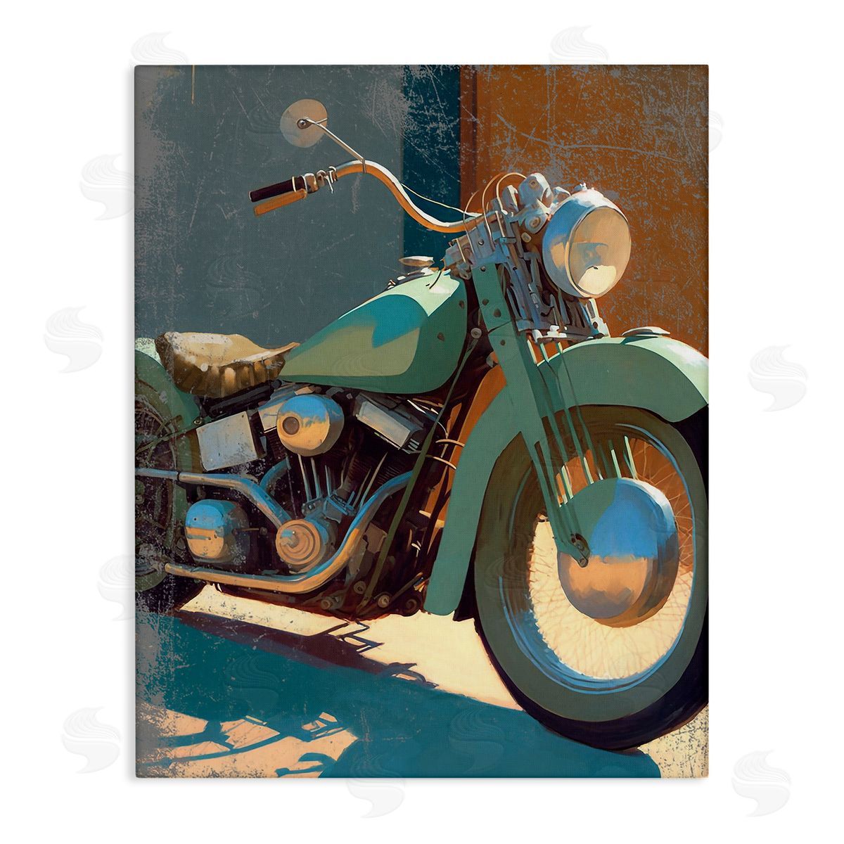Enrico McGarrigle Rustic Green Motorcycle Canvas Wall Art