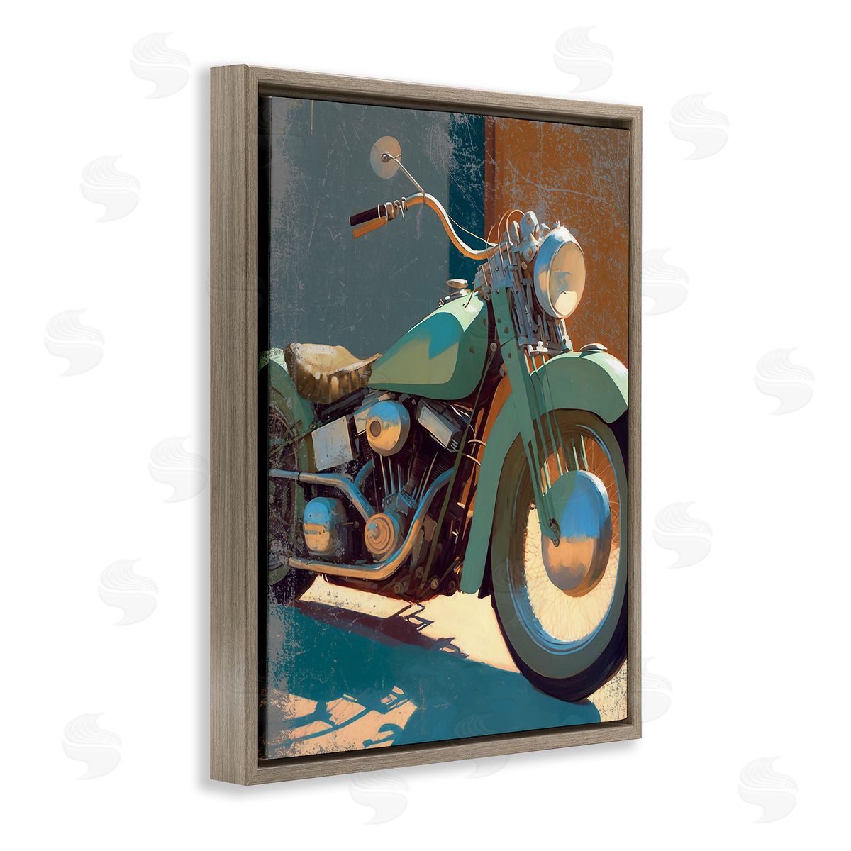 Enrico McGarrigle Rustic Green Motorcycle Brown Floater Frame Canvas Artside_