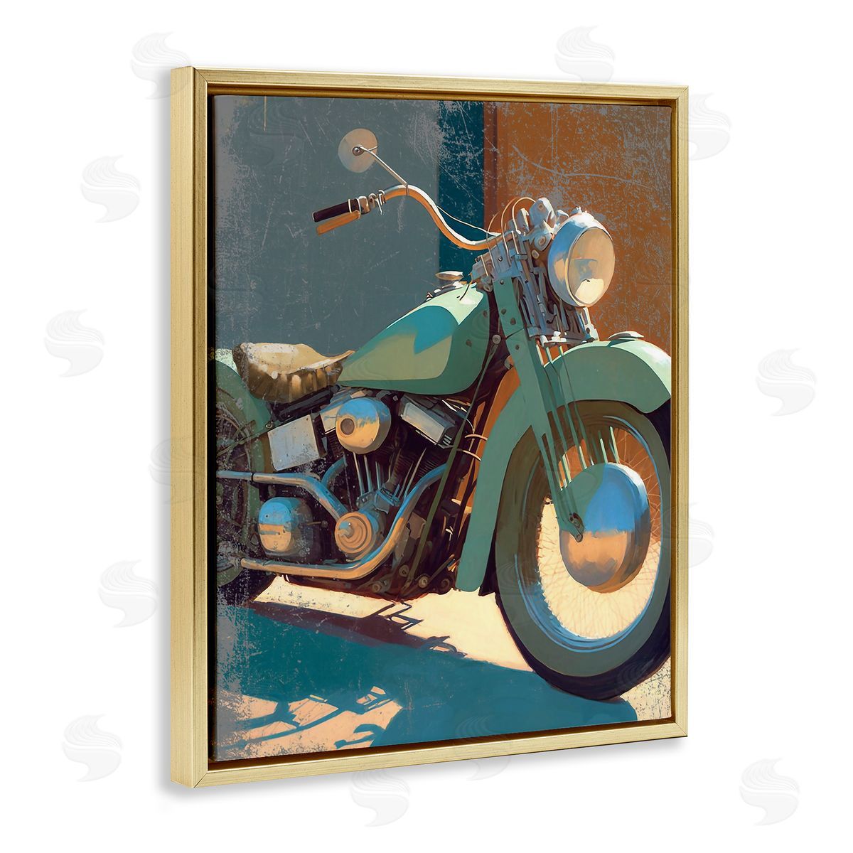 Enrico McGarrigle Rustic Green Motorcycle Gold Floater Frame Canvas Artside_
