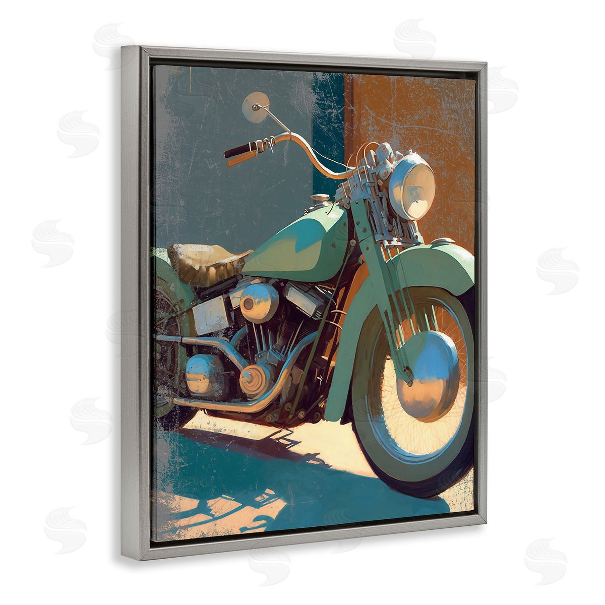 Enrico McGarrigle Rustic Green Motorcycle Gray Floater Frame Canvas Artside_