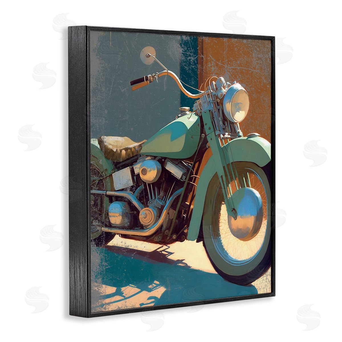 Enrico McGarrigle Rustic Green Motorcycle Black Framed Giclee Wall Artside_