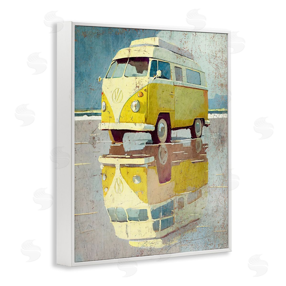 Enrico McGarrigle Yellow Rustic Minibus White Framed Giclee Wall Artside_