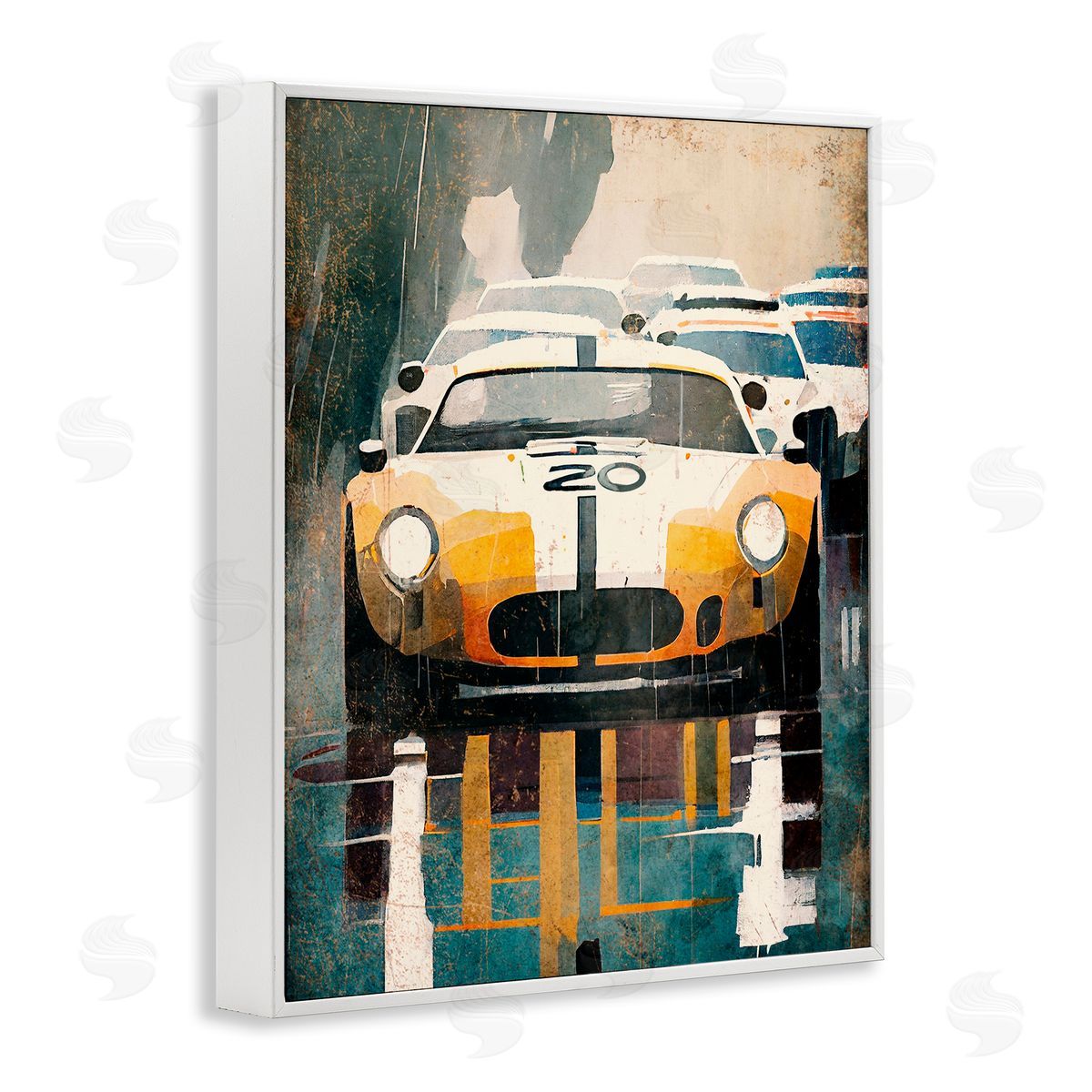 Enrico McGarrigle Modern Race Car White Framed Giclee Wall Artside_