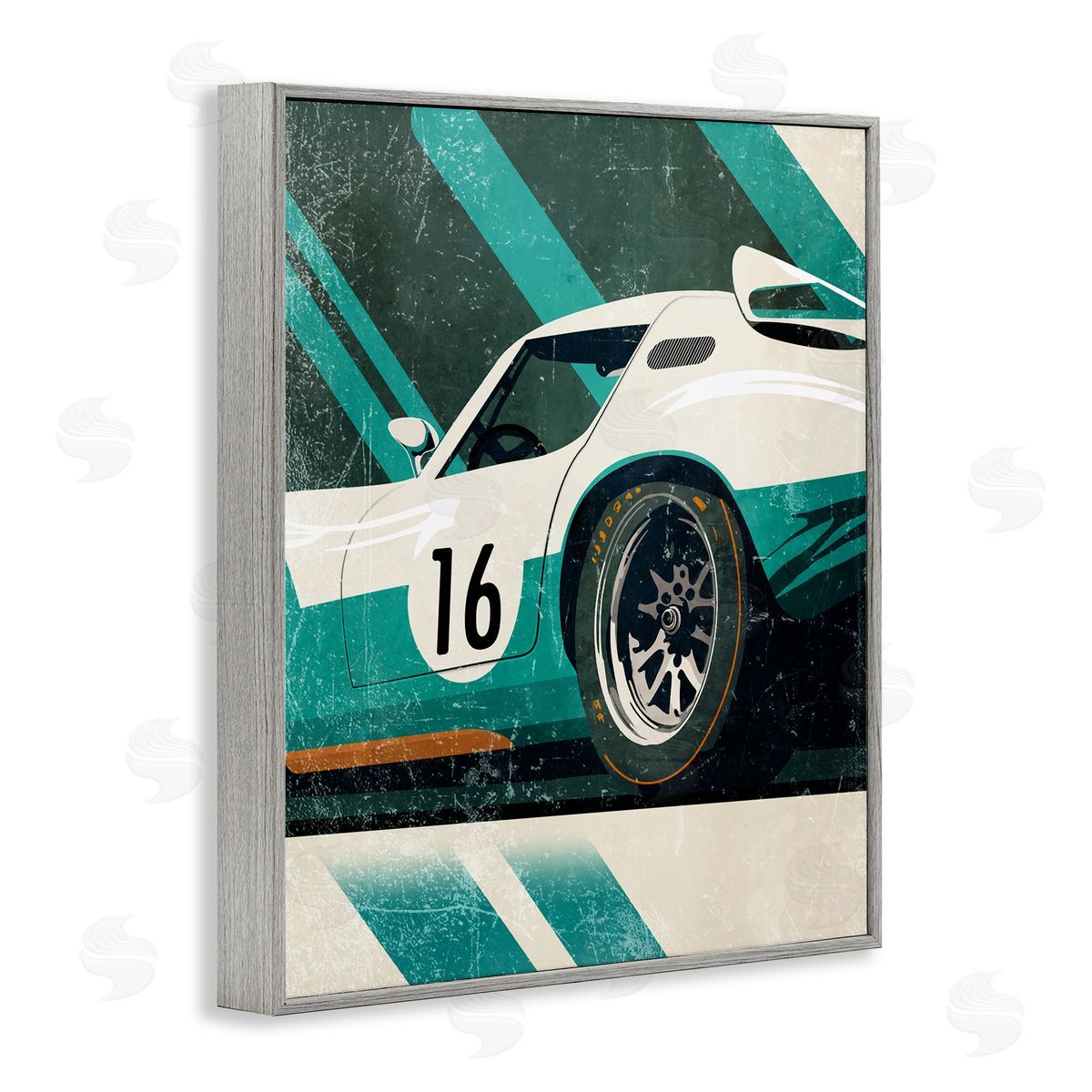 Enrico McGarrigle Classic Green Race Car Gray Framed Giclee Wall Artside_