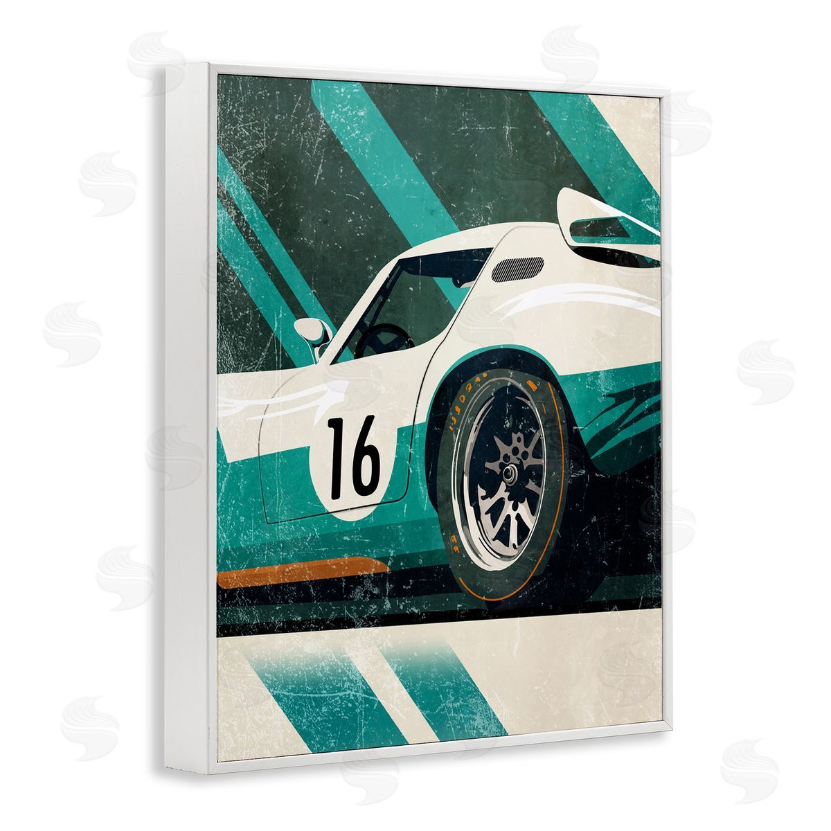 Enrico McGarrigle Classic Green Race Car White Framed Giclee Wall Artside_