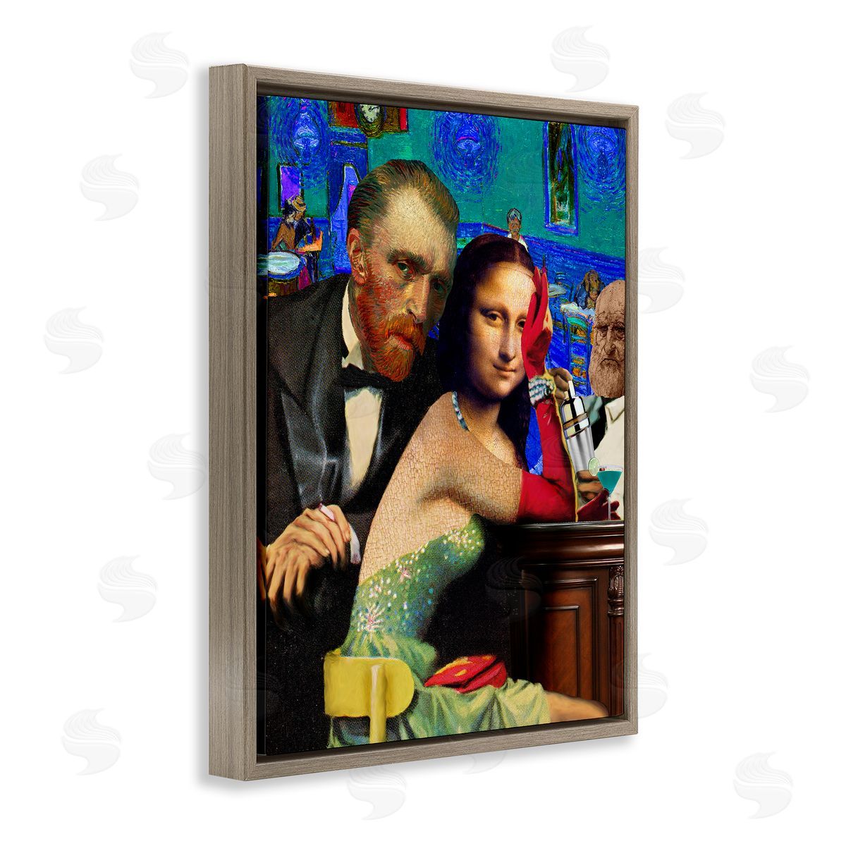 Barry Kite Van Gogh & Mona Lisa Brown Floater Frame Canvas Artside_