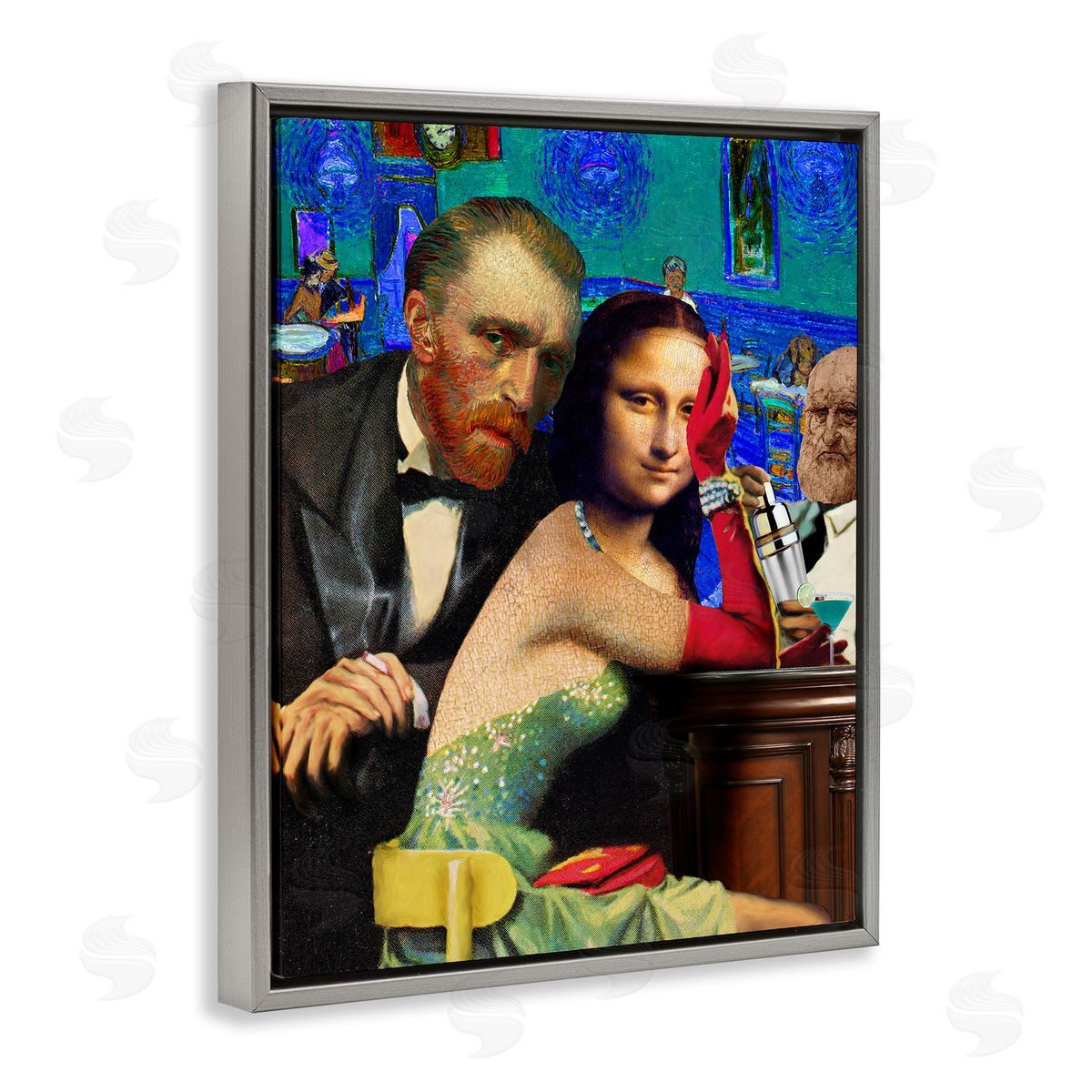 Barry Kite Van Gogh & Mona Lisa Gray Floater Frame Canvas Artside_