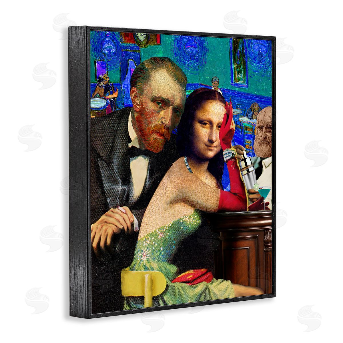 Barry Kite Van Gogh & Mona Lisa Black Framed Giclee Wall Artside_