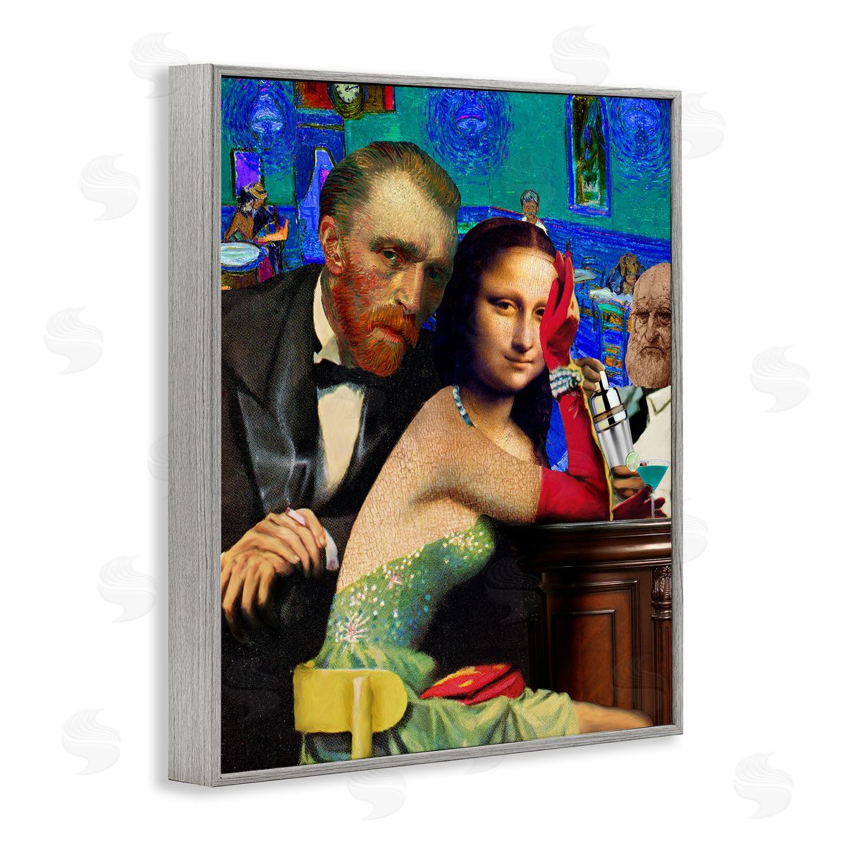 Barry Kite Van Gogh & Mona Lisa Gray Framed Giclee Wall Artside_