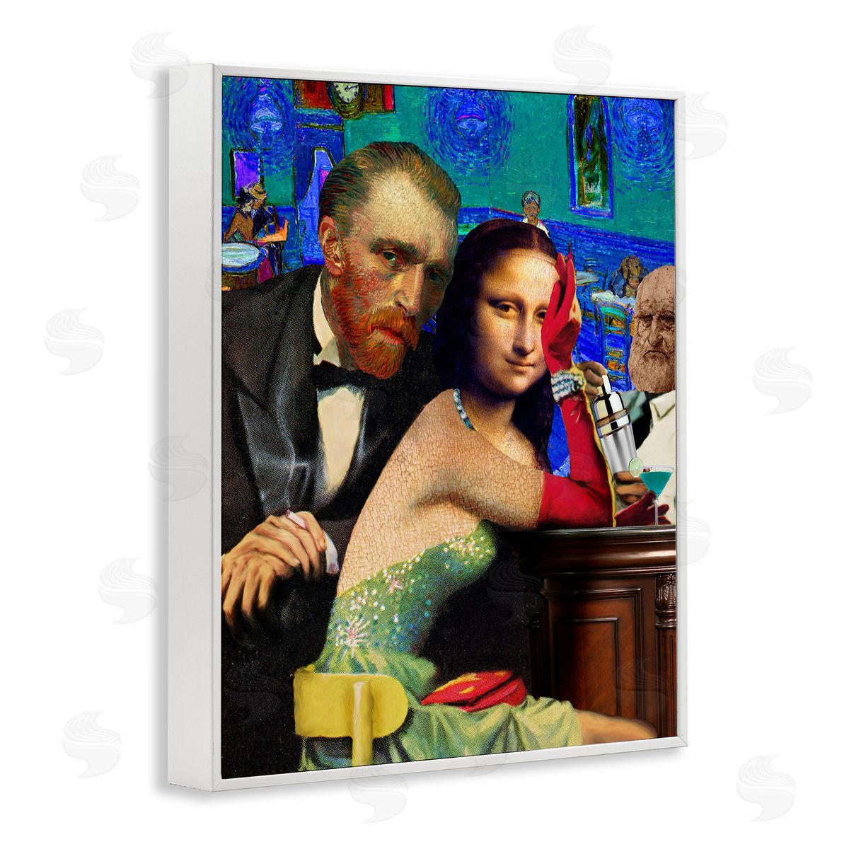 Barry Kite Van Gogh & Mona Lisa White Framed Giclee Wall Artside_