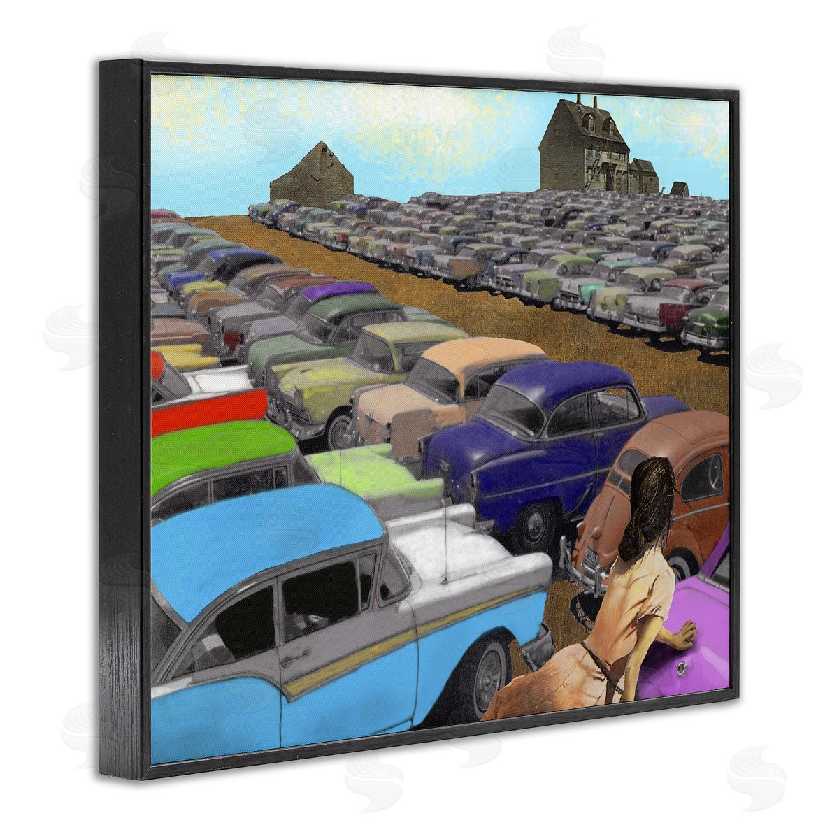 Barry Kite Vintage Parking Lot Black Framed Giclee Wall Artside_