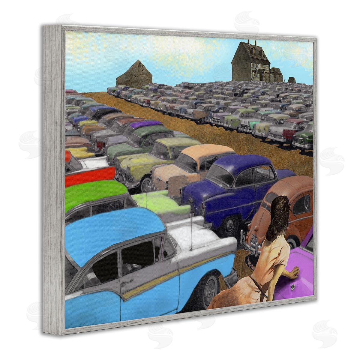 Barry Kite Vintage Parking Lot Gray Framed Giclee Wall Artside_