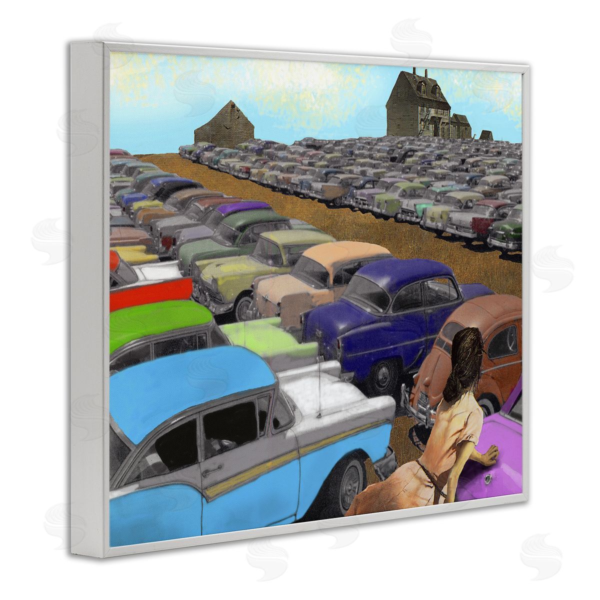 Barry Kite Vintage Parking Lot White Framed Giclee Wall Artside_