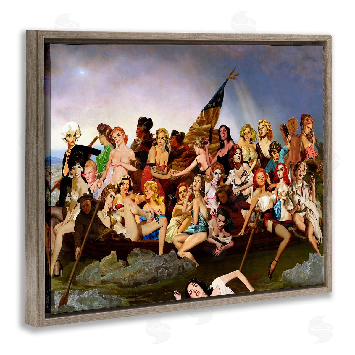 Barry Kite Classic People Collage Brown Floater Frame Canvas Artside_