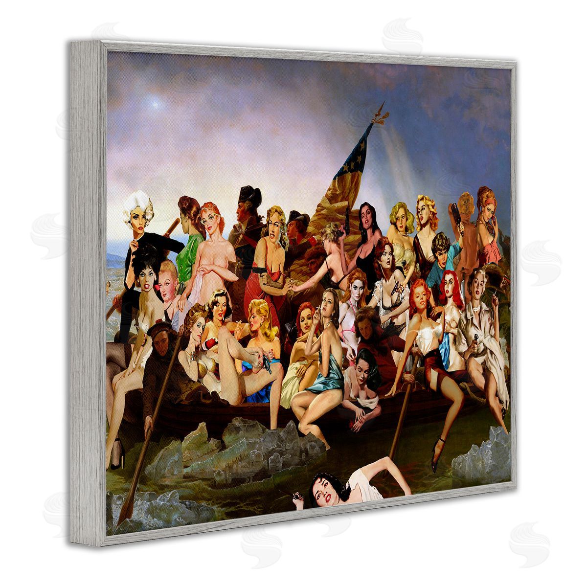 Barry Kite Classic People Collage Gray Framed Giclee Wall Artside_