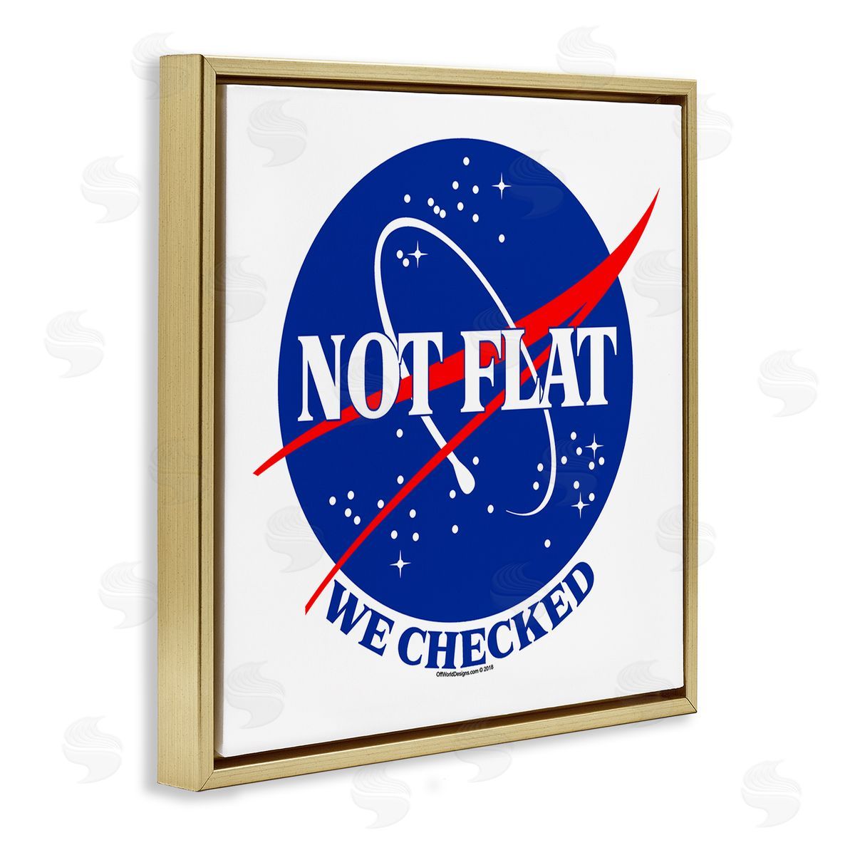 Off World Designs Not Flat Earth Phrase Gold Floater Frame Canvas Artside_