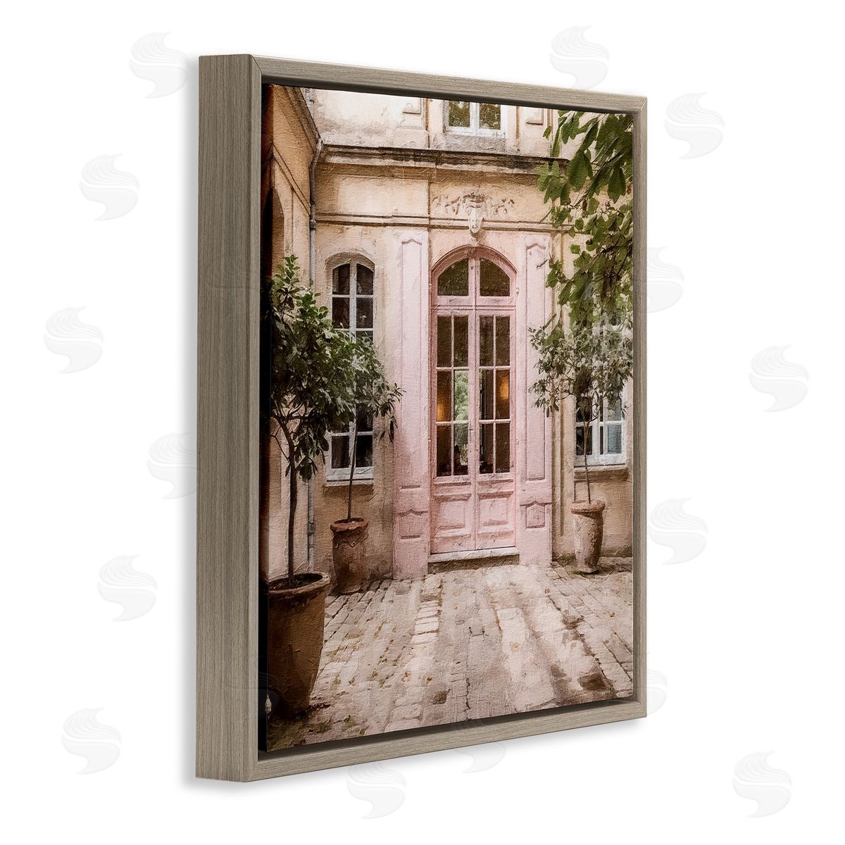 Riley B Pink French Doors Brown Floater Frame Canvas Artside_