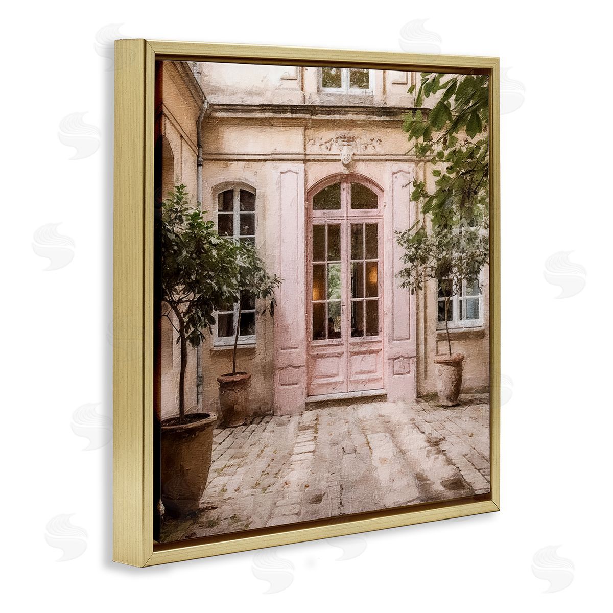 Riley B Pink French Doors Gold Floater Frame Canvas Artside_