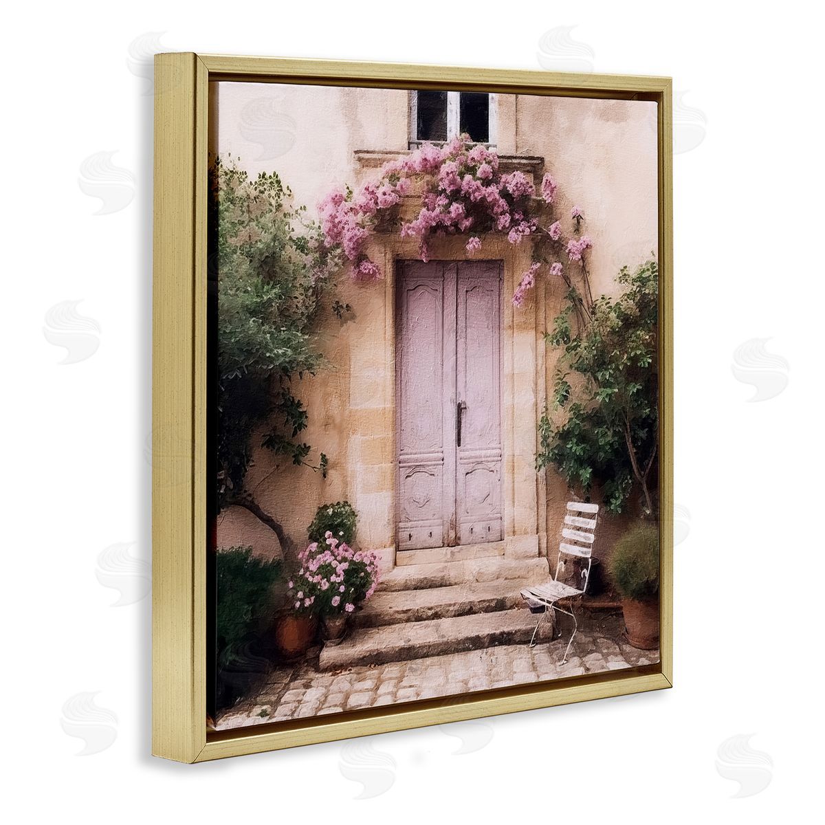 Riley B Floral French Doors Gold Floater Frame Canvas Artside_