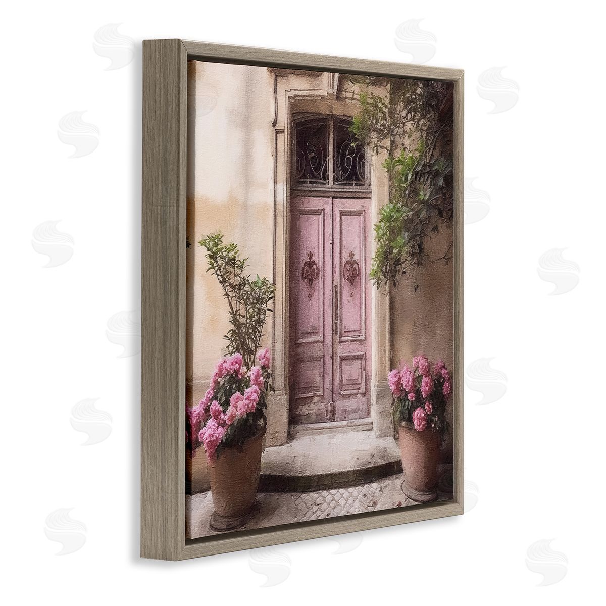 Riley B Pink Floral Doorway Brown Floater Frame Canvas Artside_
