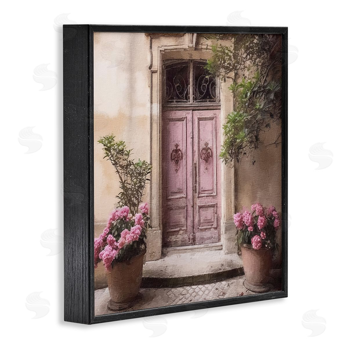 Riley B Pink Floral Doorway Black Framed Giclee Wall Artside_