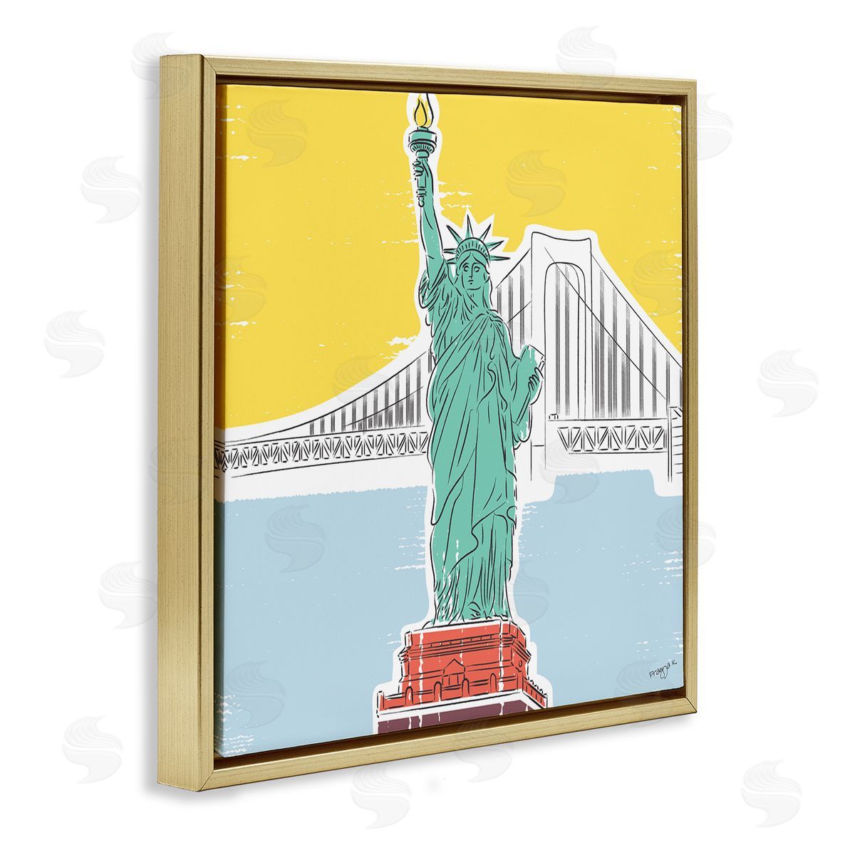 Pragya Kothari Statue of Liberty Portrait Gold Floater Frame Canvas Artside_