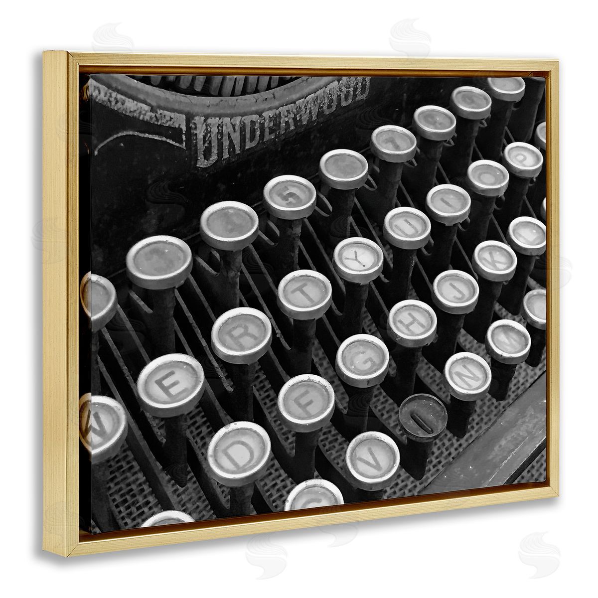 Steve Toole Antique Typewriter Keys Gold Floater Frame Canvas Artside_