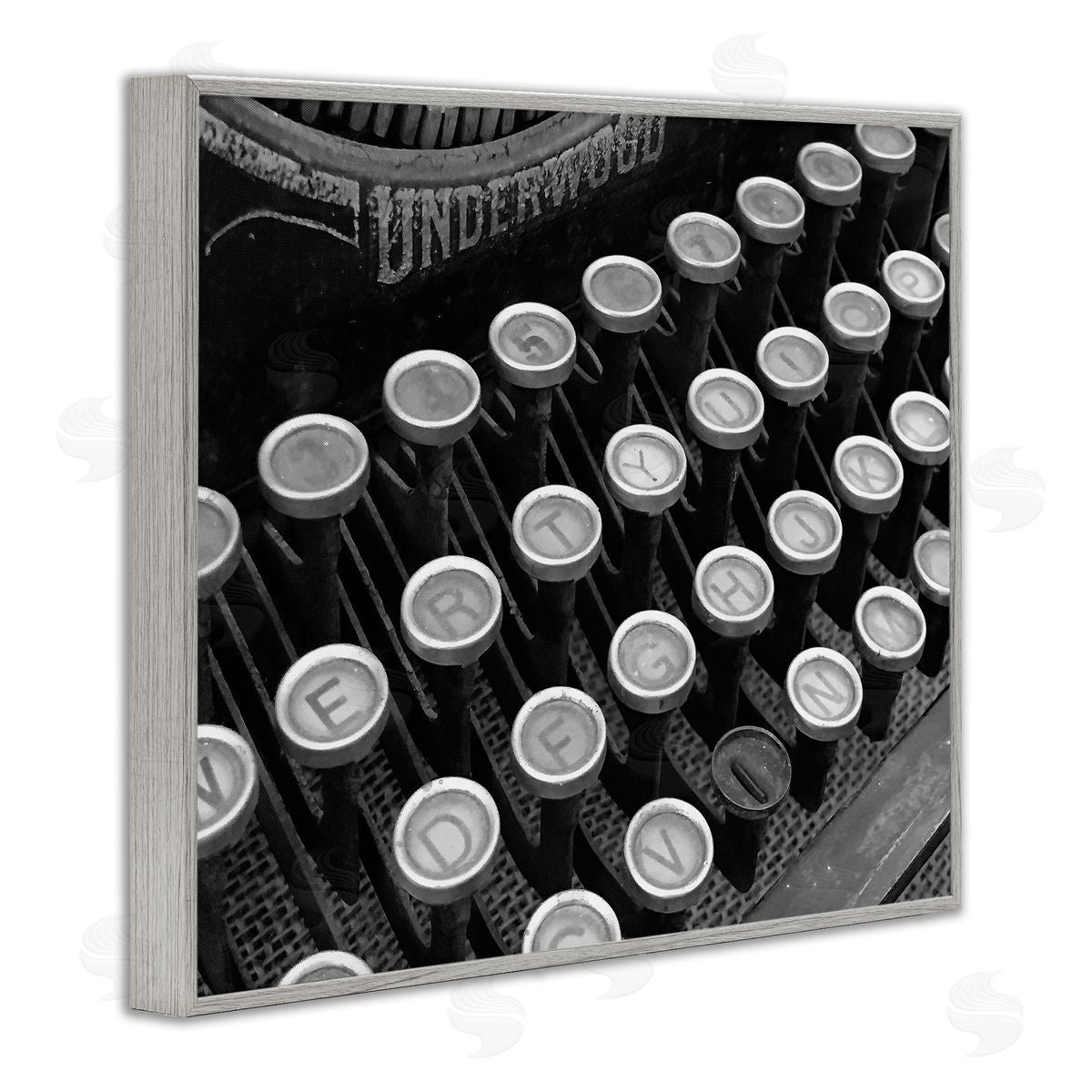Steve Toole Antique Typewriter Keys Gray Framed Giclee Wall Artside_