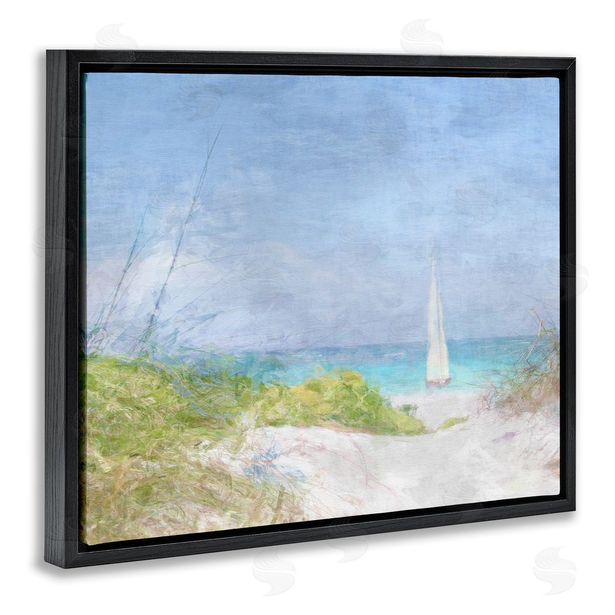 Noah Bay Sailboat & Beach Path Black Floater Frame Canvas Artside_