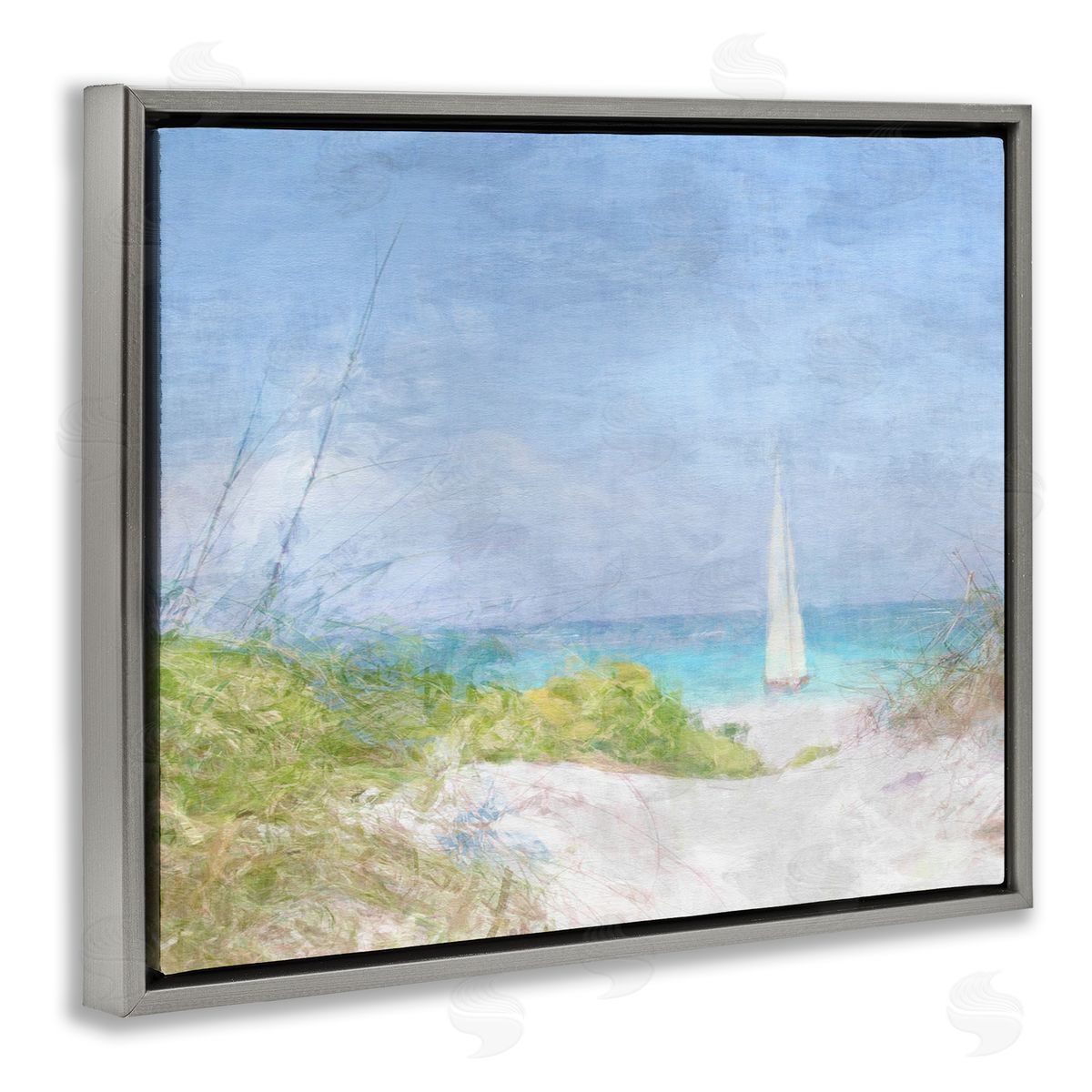 Noah Bay Sailboat & Beach Path Gray Floater Frame Canvas Artside_