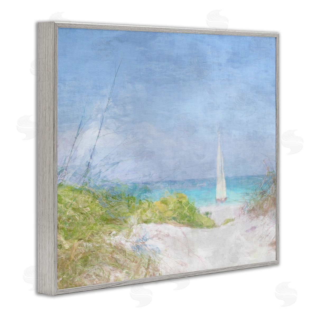 Noah Bay Sailboat & Beach Path Gray Framed Giclee Wall Artside_