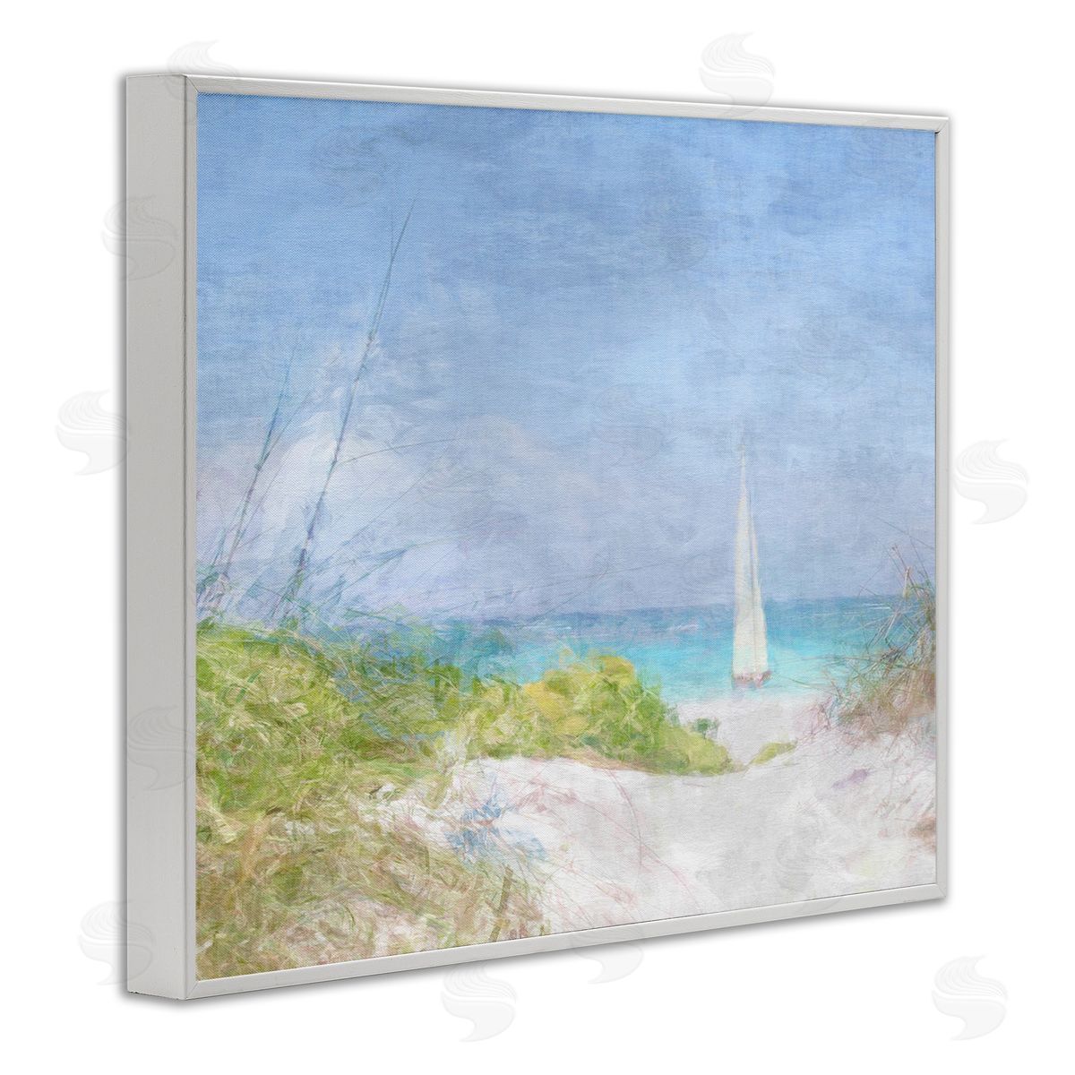 Noah Bay Sailboat & Beach Path White Framed Giclee Wall Artside_