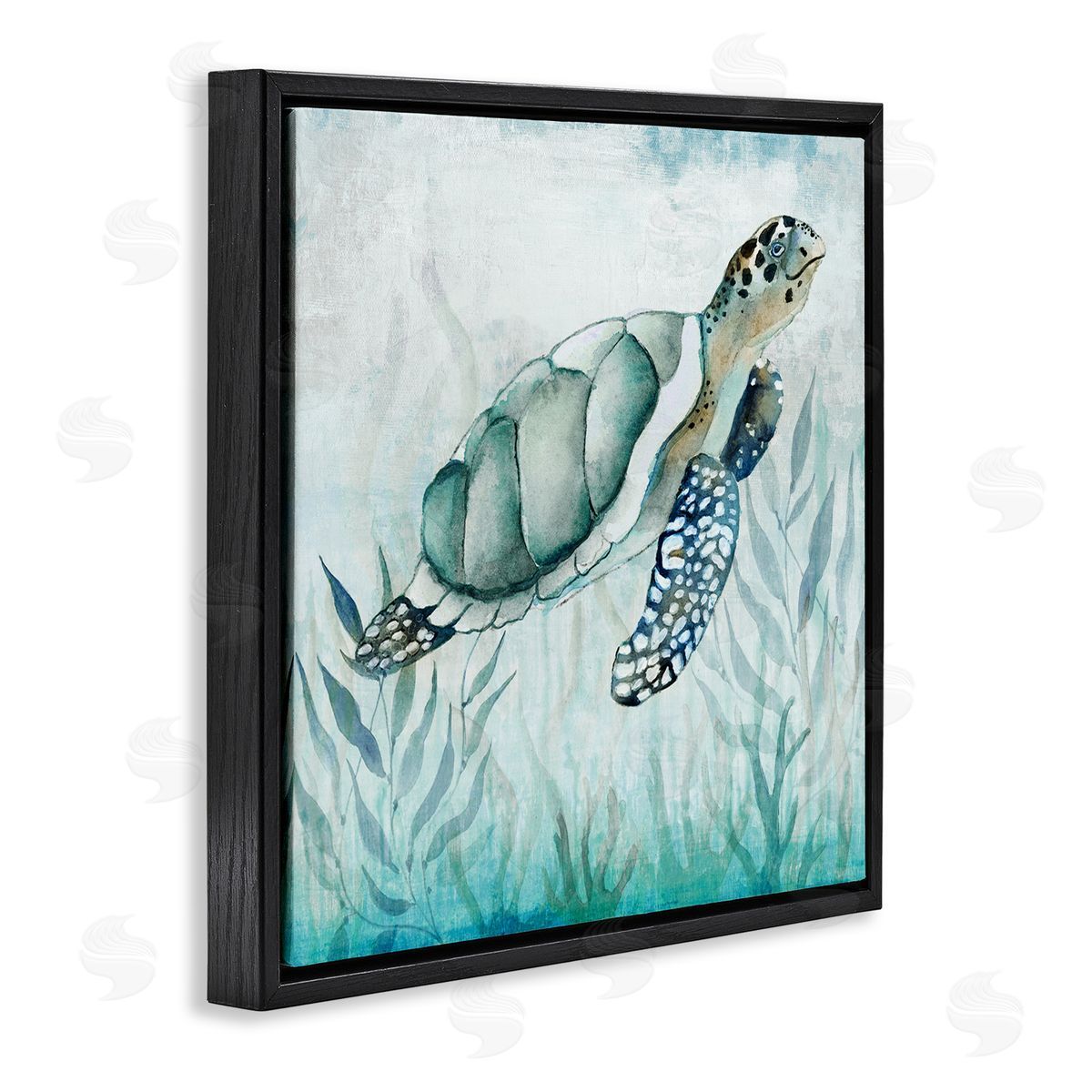 Janet Tava Turtle & Seaweed Black Floater Frame Canvas Artside_