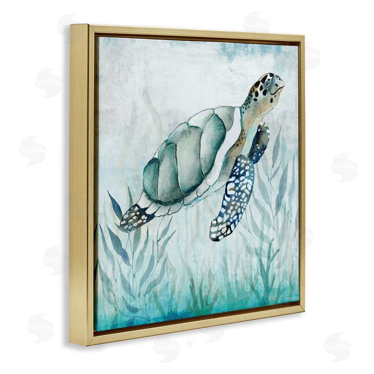 Janet Tava Turtle & Seaweed Gold Floater Frame Canvas Artside_