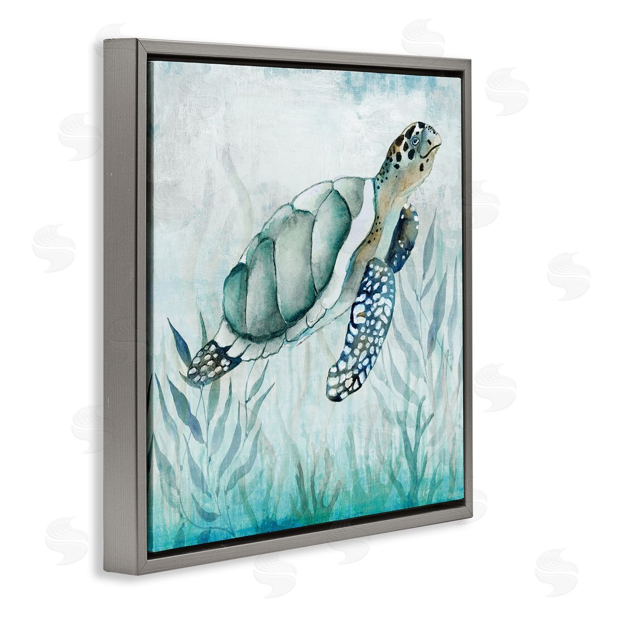 Janet Tava Turtle & Seaweed Gray Floater Frame Canvas Artside_