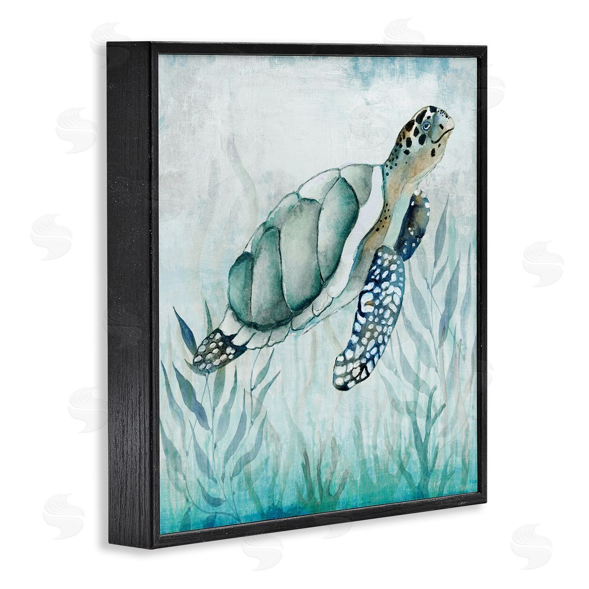 Janet Tava Turtle & Seaweed Black Framed Giclee Wall Artside_