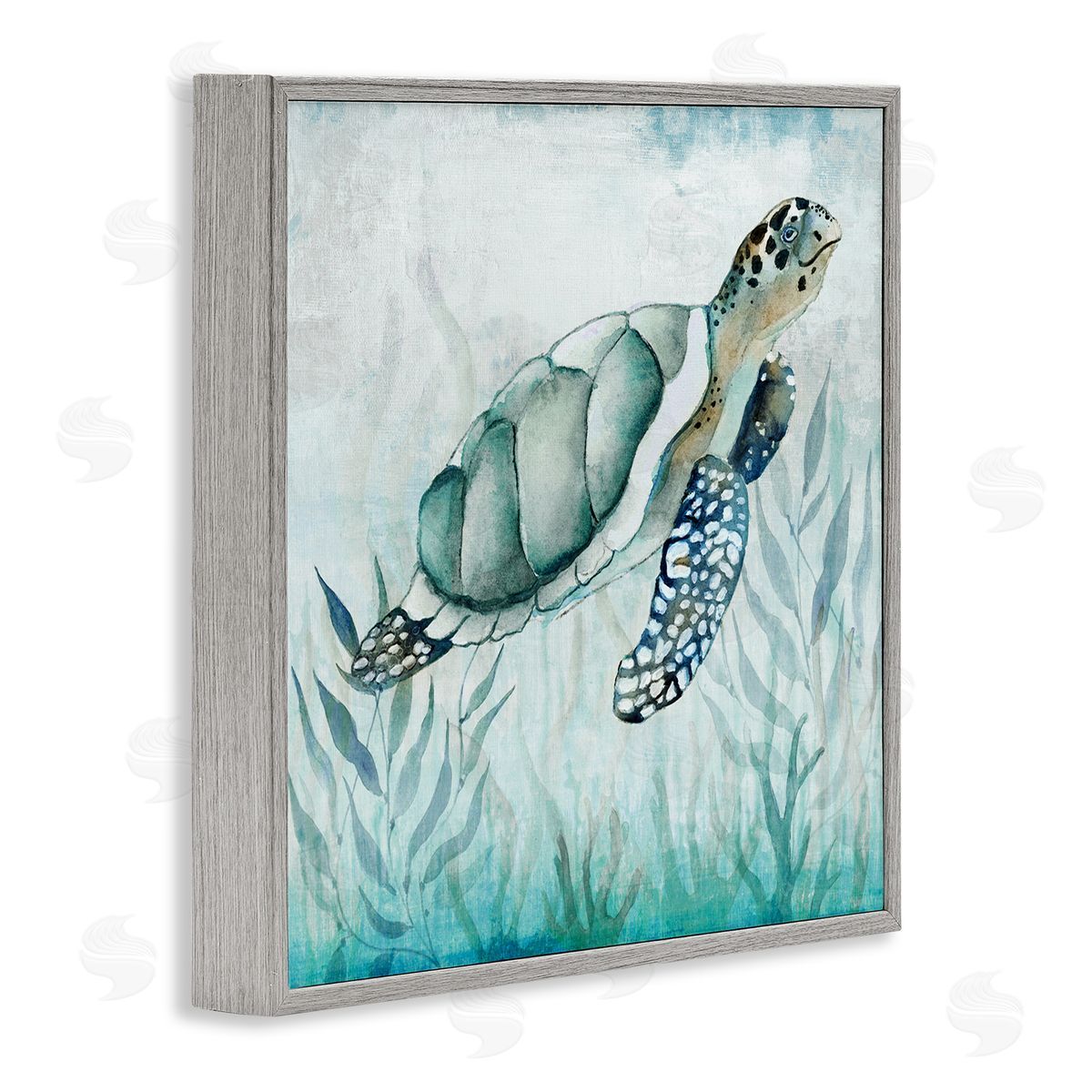 Janet Tava Turtle & Seaweed Gray Framed Giclee Wall Artside_