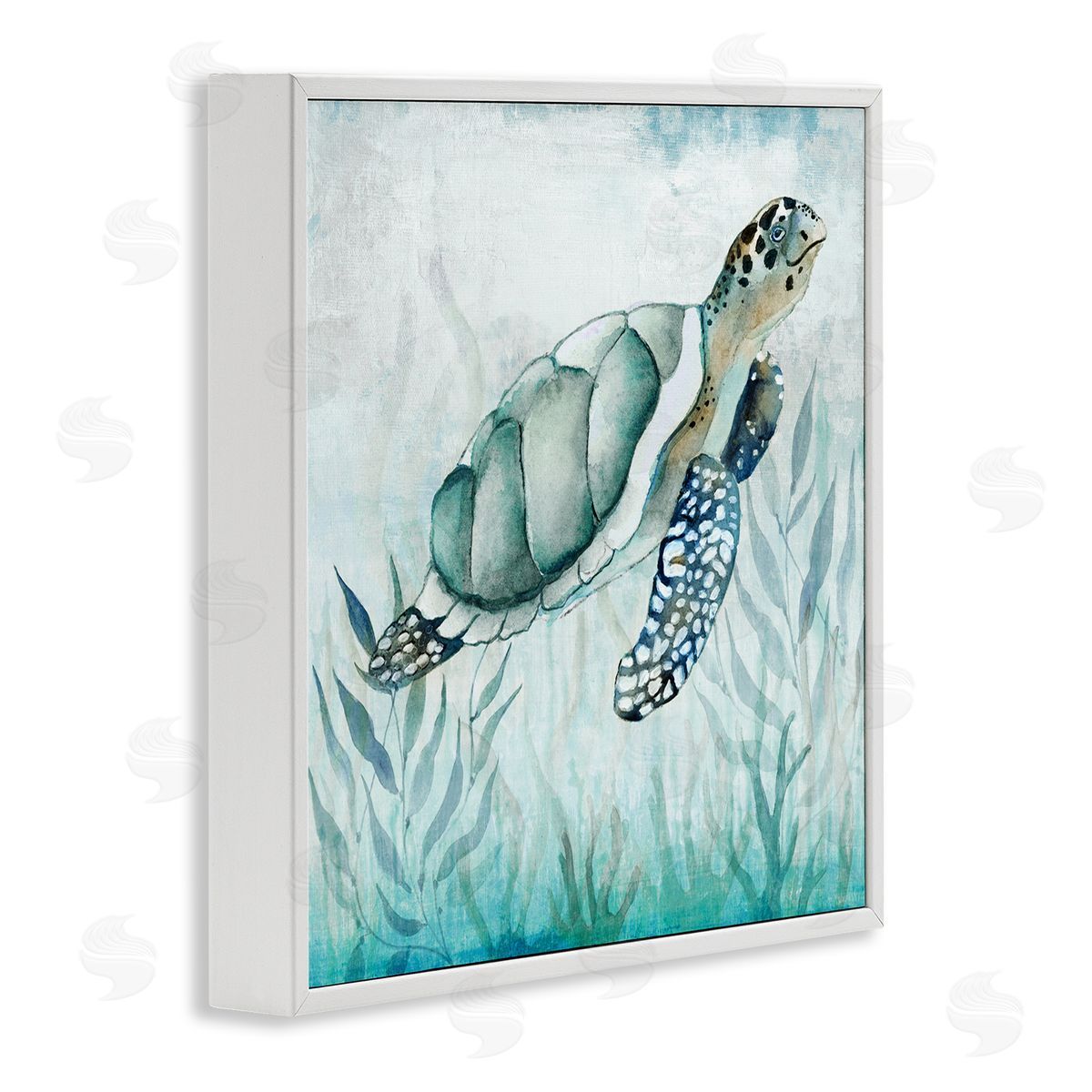 Janet Tava Turtle & Seaweed White Framed Giclee Wall Artside_