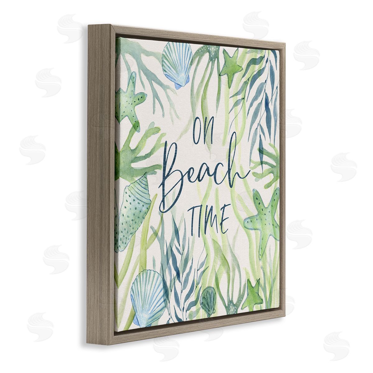 Janet Tava Beach Time Phrase Brown Floater Frame Canvas Artside_