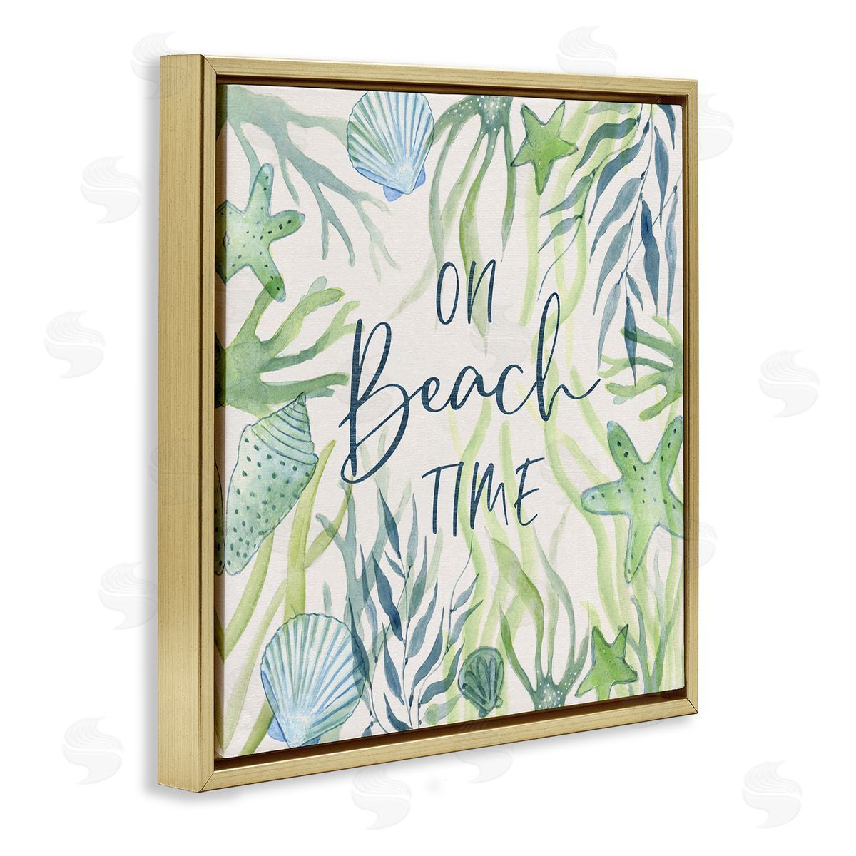 Janet Tava Beach Time Phrase Gold Floater Frame Canvas Artside_