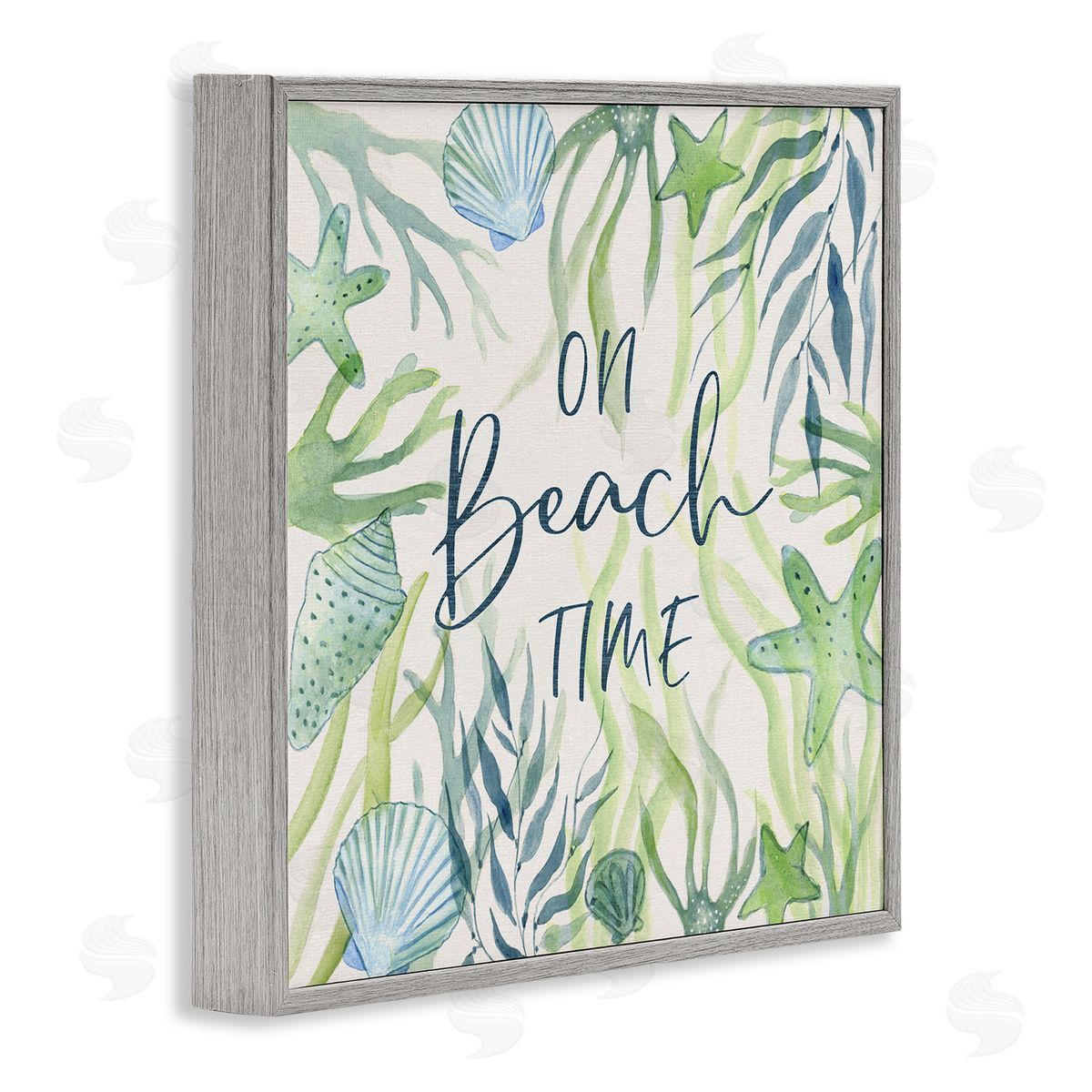 Janet Tava Beach Time Phrase Gray Framed Giclee Wall Artside_