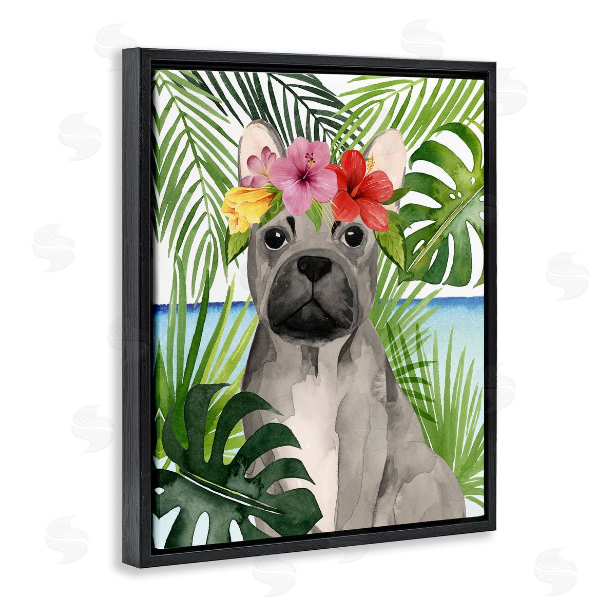 Grace Popp Tropical French Bulldog Black Floater Frame Canvas Artside_