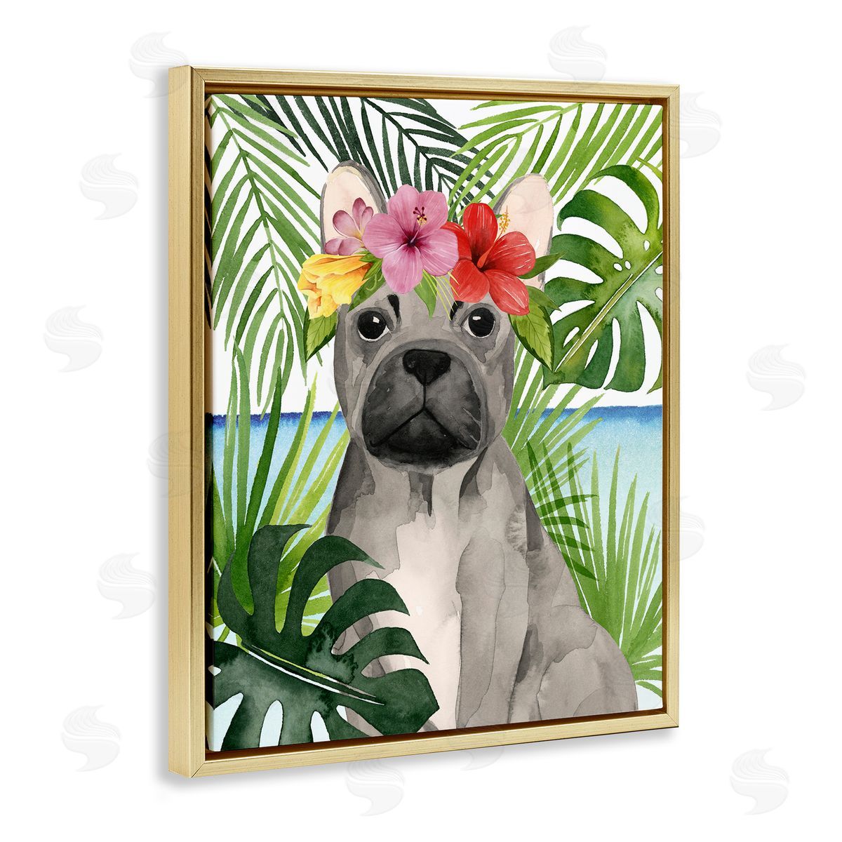 Grace Popp Tropical French Bulldog Gold Floater Frame Canvas Artside_