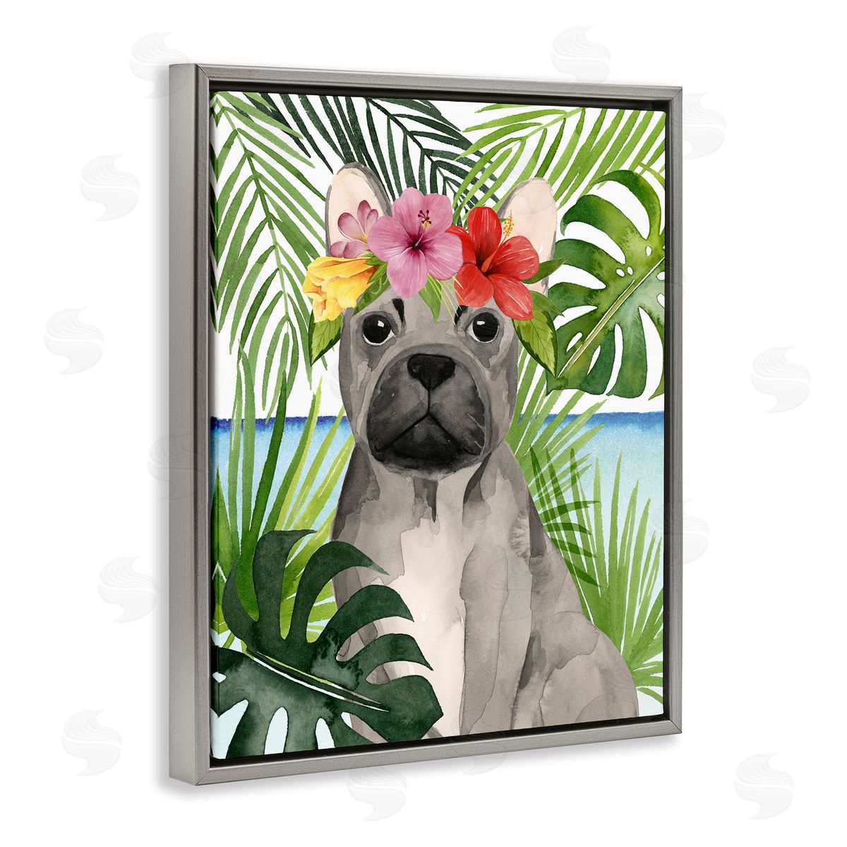 Grace Popp Tropical French Bulldog Gray Floater Frame Canvas Artside_