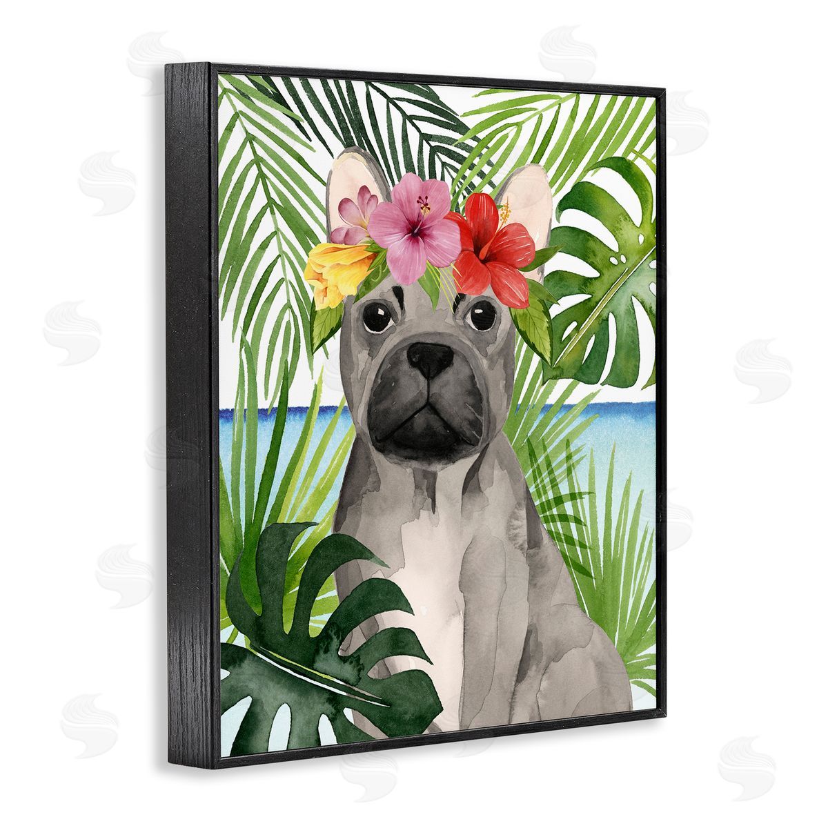 Grace Popp Tropical French Bulldog Black Framed Giclee Wall Artside_