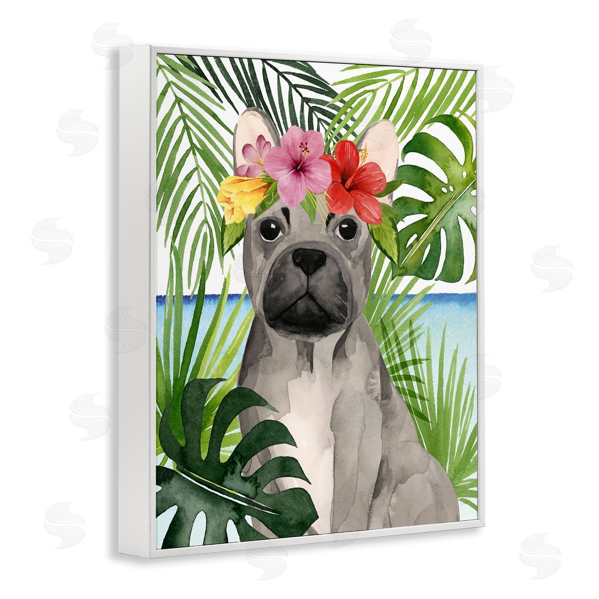 Grace Popp Tropical French Bulldog White Framed Giclee Wall Artside_