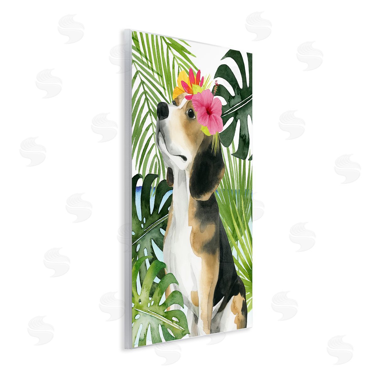 Grace Popp Puppy with Hibiscus Wall Plaque Artside_