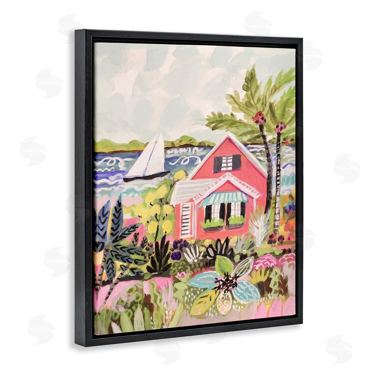 Karen Fields Tropical Cottage Scenery Black Floater Frame Canvas Artside_