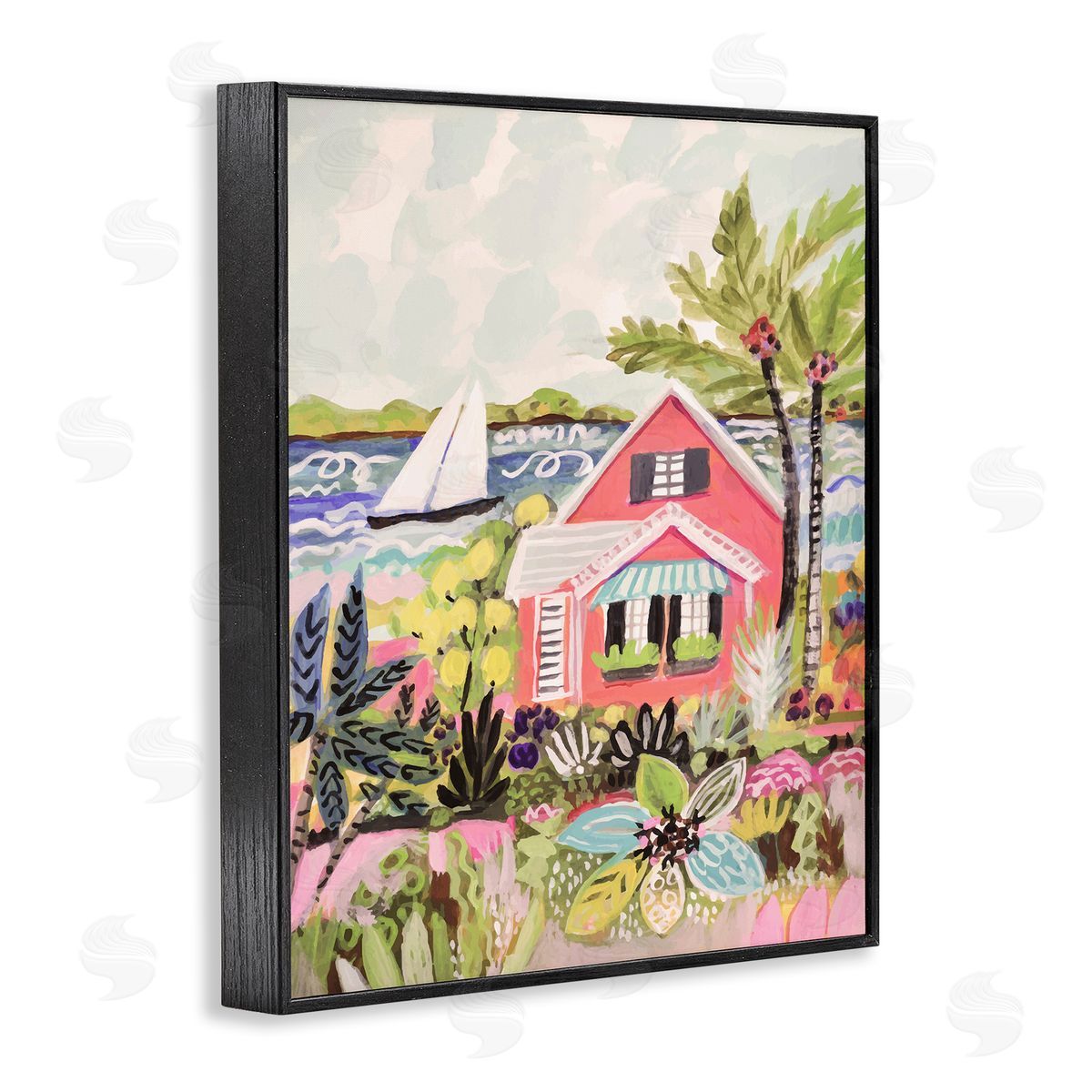 Karen Fields Tropical Cottage Scenery Black Framed Giclee Wall Artside_