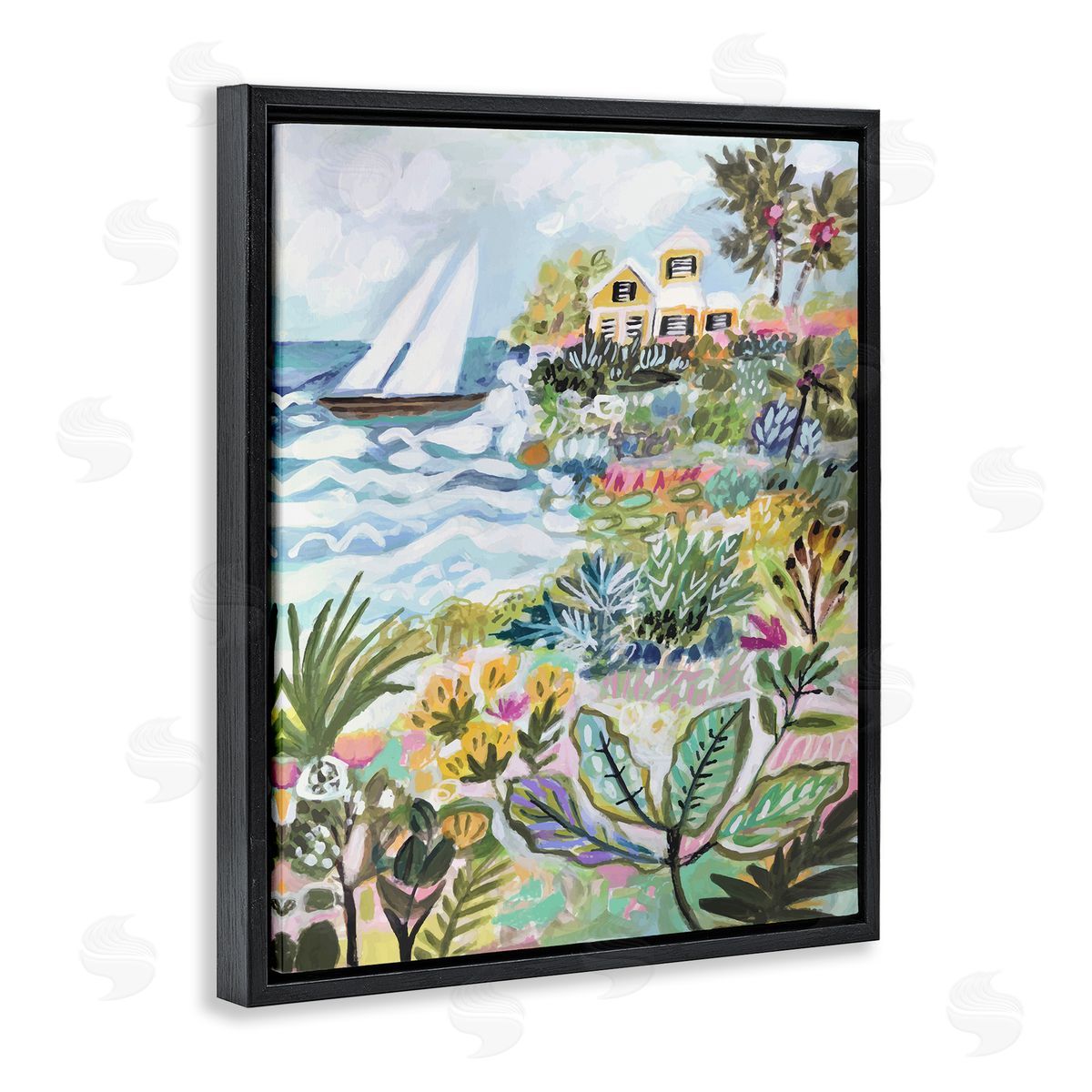 Abstract Nautical Scene Black Floating Frame Canvas Wall Art, Home Decor by Karen Fields